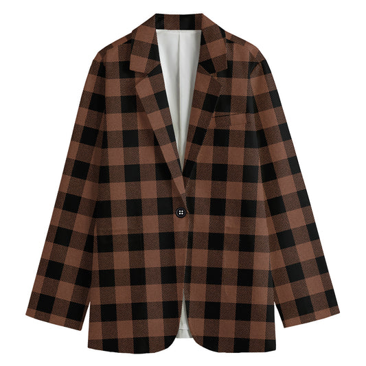 Brown And Black Buffalo Check Print Women's Cotton Blazer