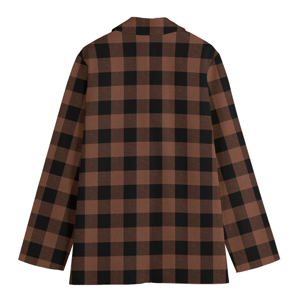 Brown And Black Buffalo Check Print Women's Cotton Blazer