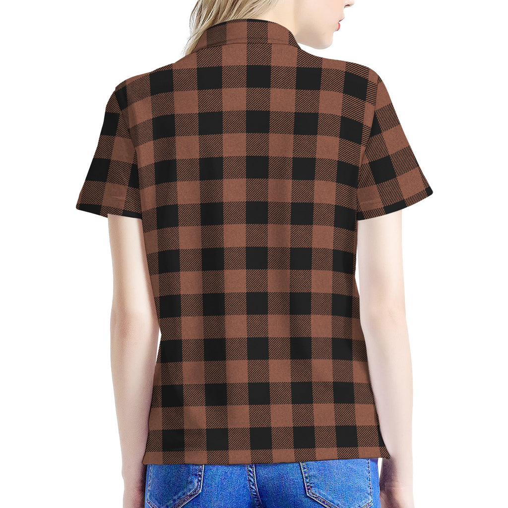 Brown And Black Buffalo Check Print Women's Polo Shirt