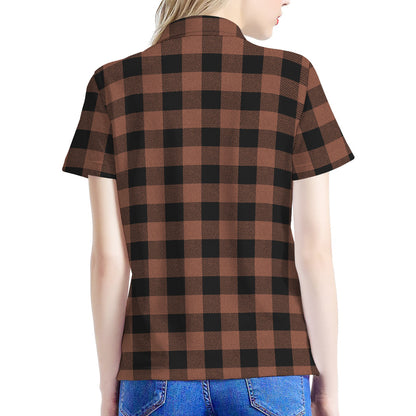 Brown And Black Buffalo Check Print Women's Polo Shirt