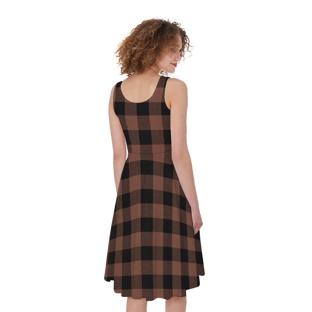 Brown And Black Buffalo Check Print Women's Sleeveless Dress