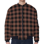 Brown And Black Buffalo Check Print Zip Sleeve Bomber Jacket