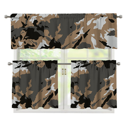 Brown And Black Camouflage Print 3 Piece Kitchen Curtains