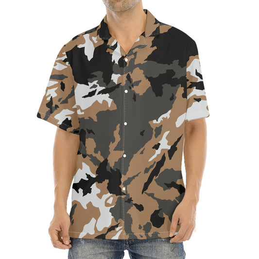 Brown And Black Camouflage Print Aloha Shirt