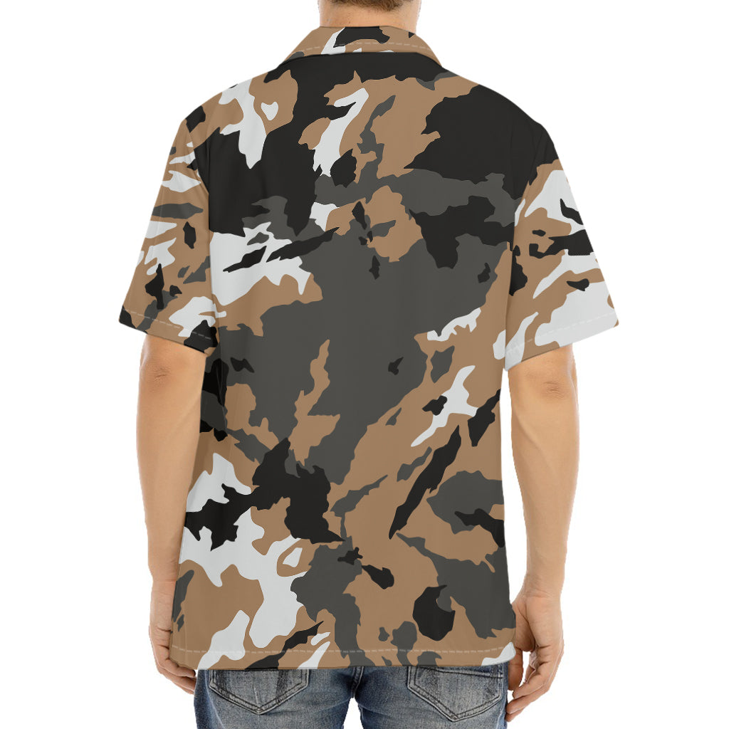 Brown And Black Camouflage Print Aloha Shirt