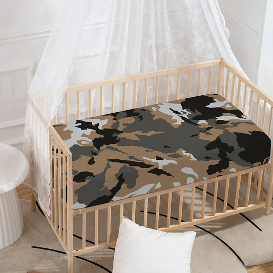 Brown And Black Camouflage Print Baby Crib Sheet