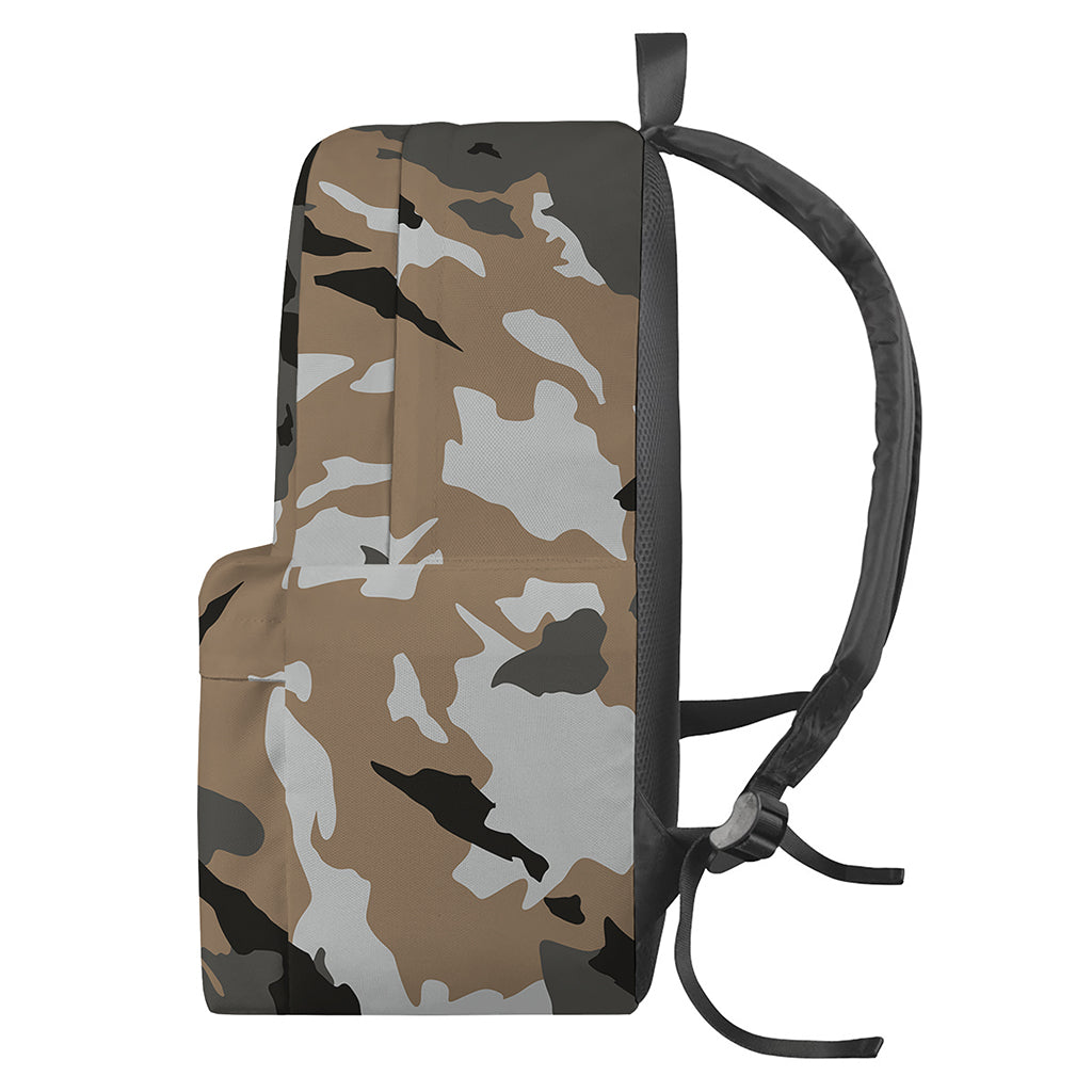 Brown And Black Camouflage Print Backpack