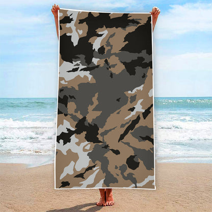 Brown And Black Camouflage Print Beach Towel