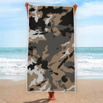 Brown And Black Camouflage Print Beach Towel