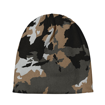 Brown And Black Camouflage Print Beanie