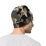 Brown And Black Camouflage Print Beanie