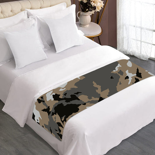 Brown And Black Camouflage Print Bed Runner