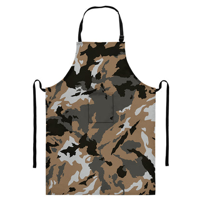 Brown And Black Camouflage Print Bib Apron With Pocket