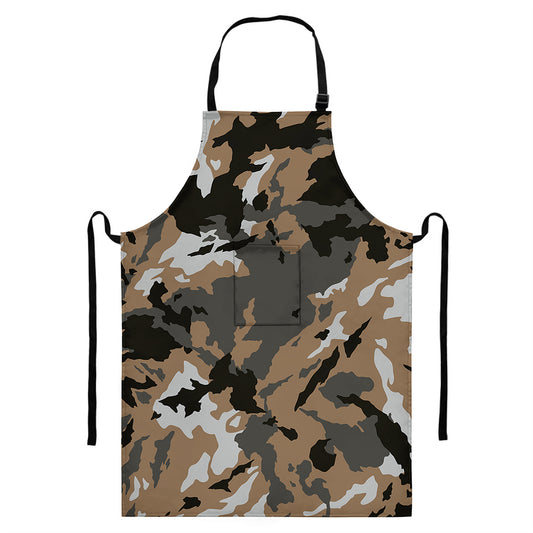 Brown And Black Camouflage Print Bib Apron With Pocket