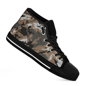 Brown And Black Camouflage Print Black High Top Sneakers
