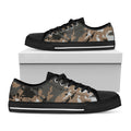 Brown And Black Camouflage Print Black Low Top Sneakers