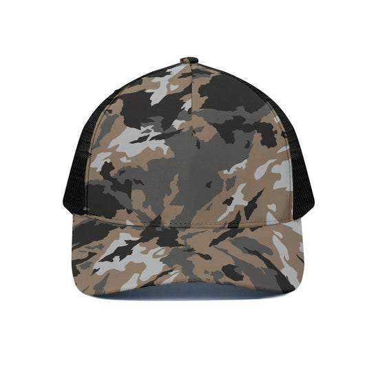 Brown And Black Camouflage Print Black Mesh Trucker Cap