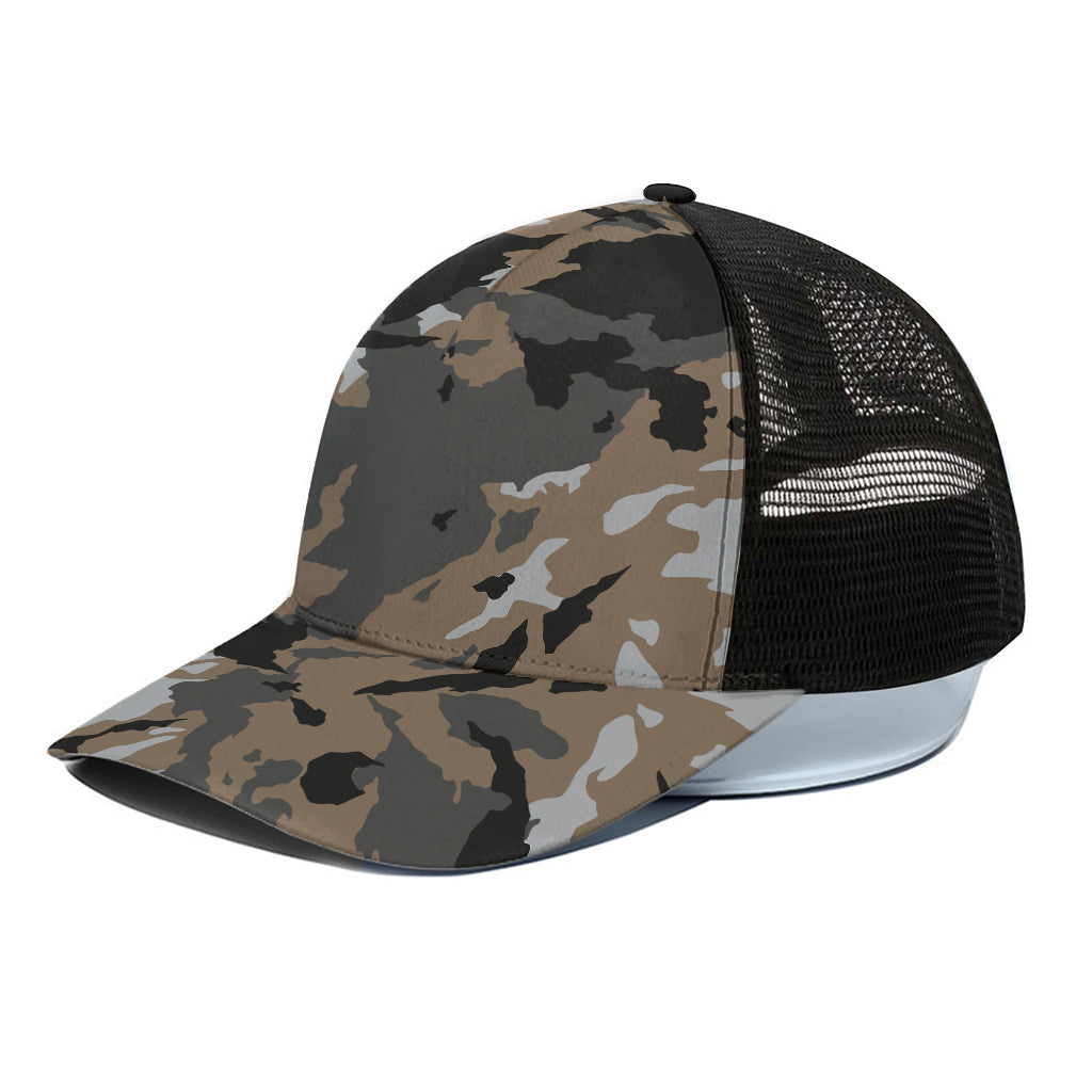 Brown And Black Camouflage Print Black Mesh Trucker Cap