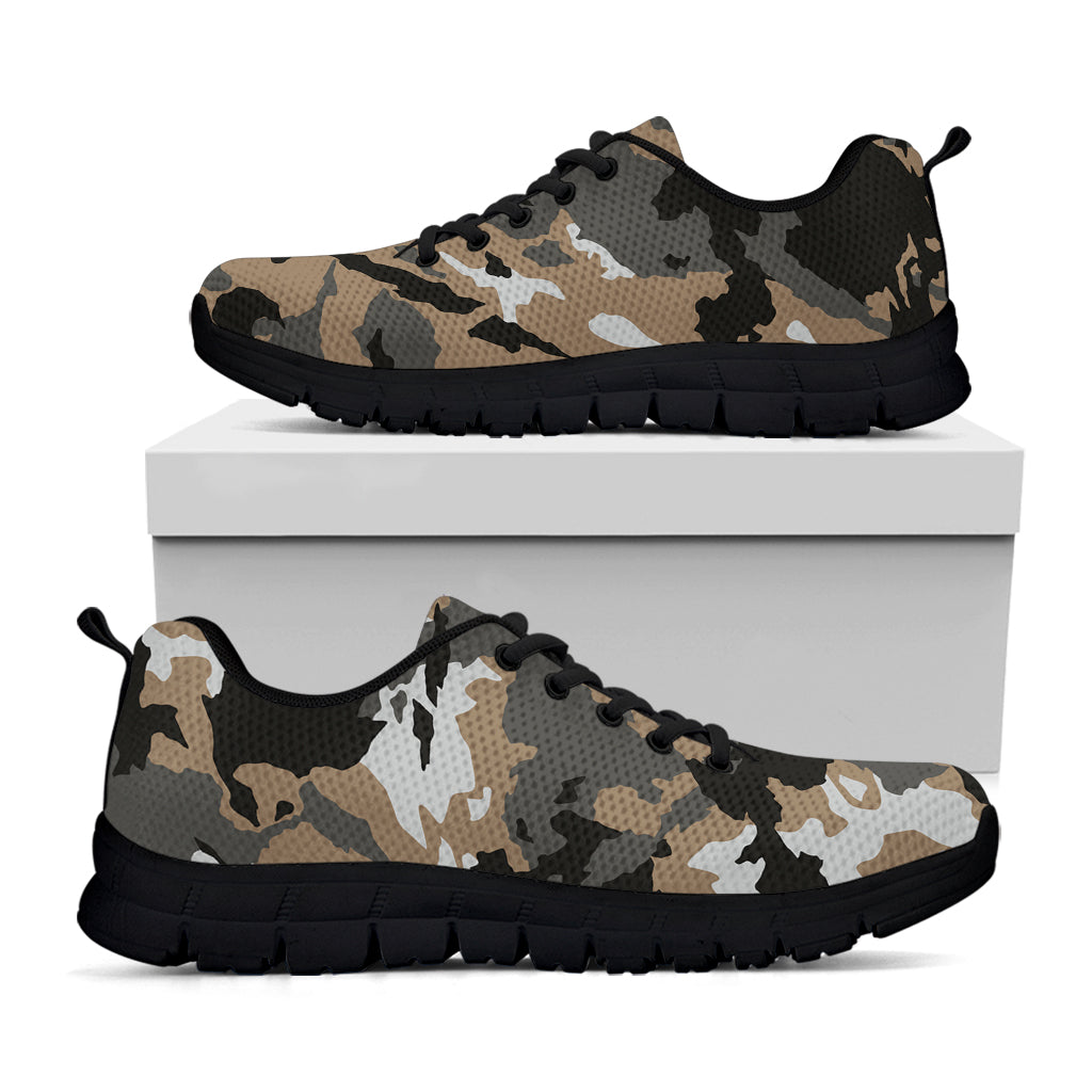 Brown And Black Camouflage Print Black Running Shoes
