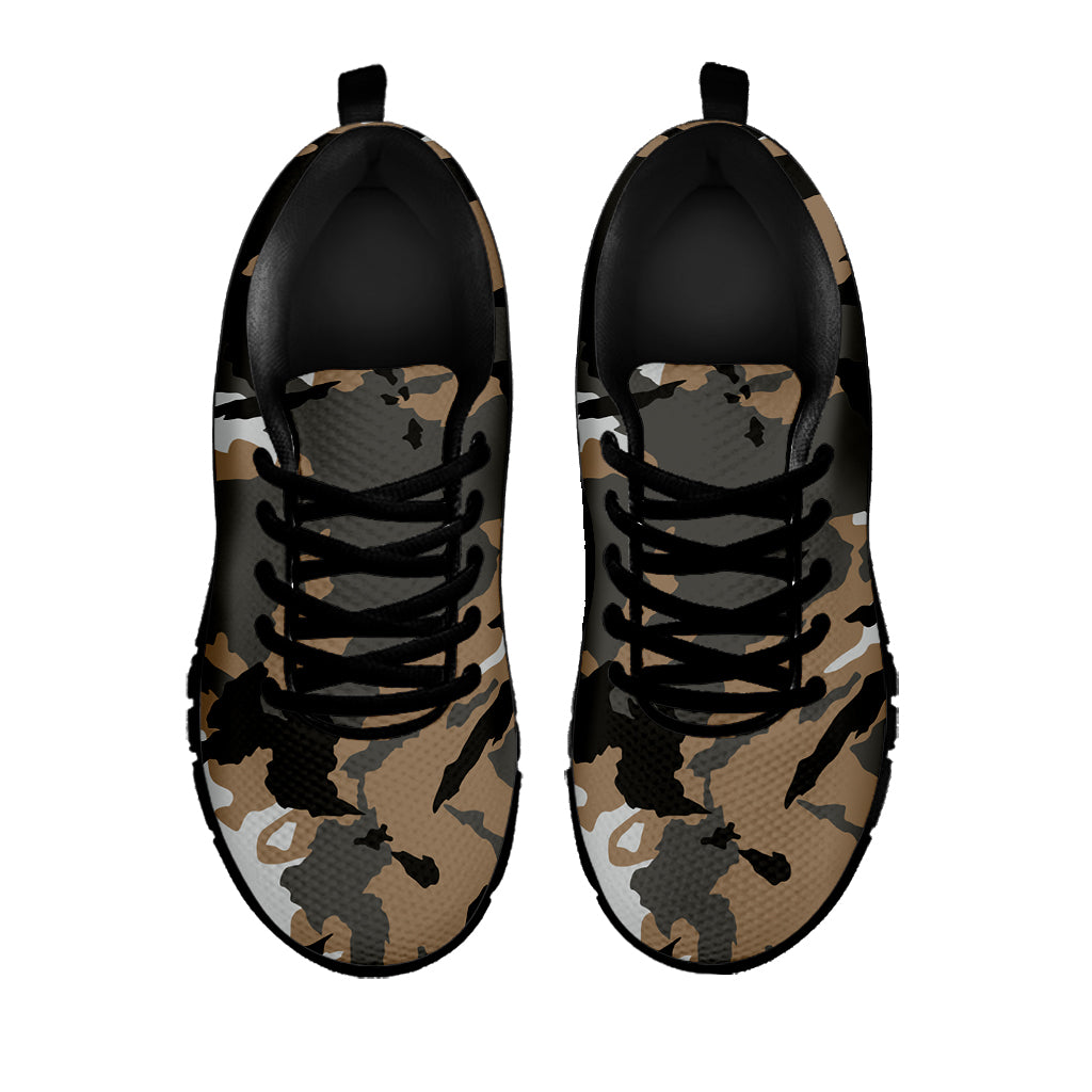 Brown And Black Camouflage Print Black Running Shoes