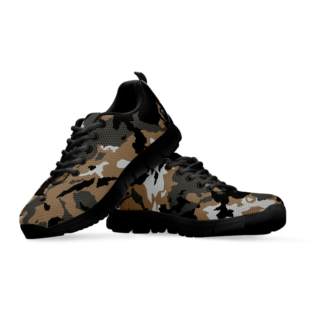 Brown And Black Camouflage Print Black Running Shoes