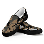 Brown And Black Camouflage Print Black Slip On Sneakers