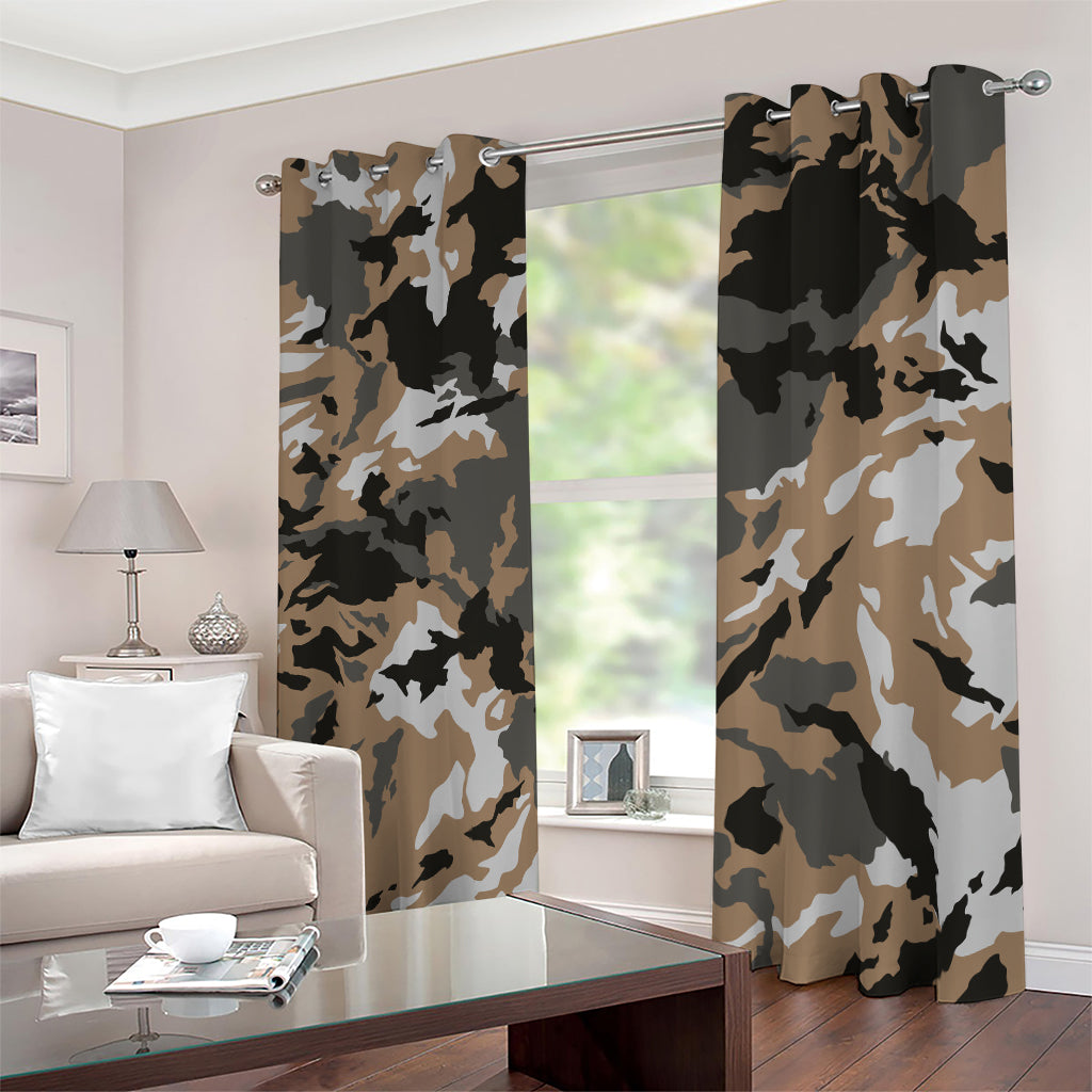 Brown And Black Camouflage Print Blackout Grommet Curtains