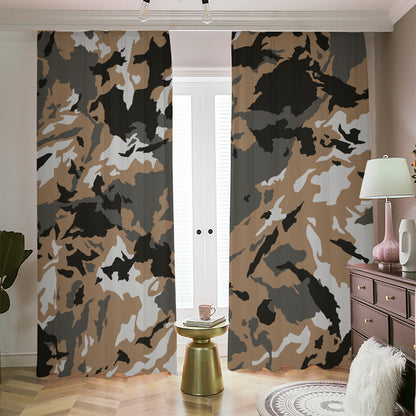 Brown And Black Camouflage Print Blackout Pencil Pleat Curtains