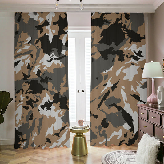 Brown And Black Camouflage Print Blackout Pencil Pleat Curtains