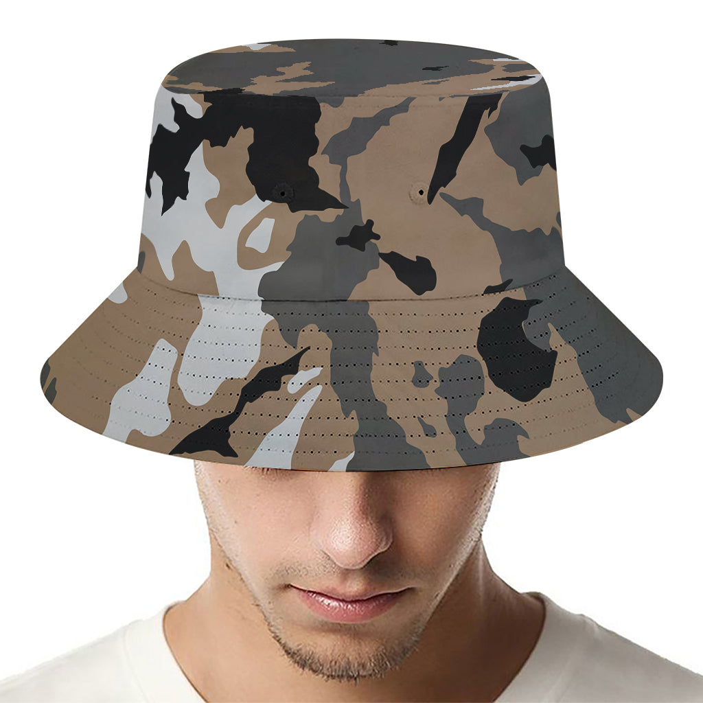 Brown And Black Camouflage Print Bucket Hat