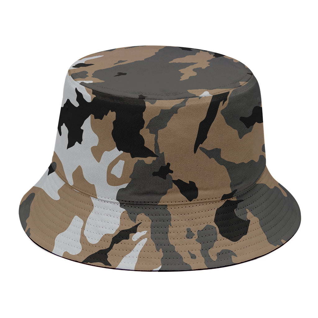 Brown And Black Camouflage Print Bucket Hat