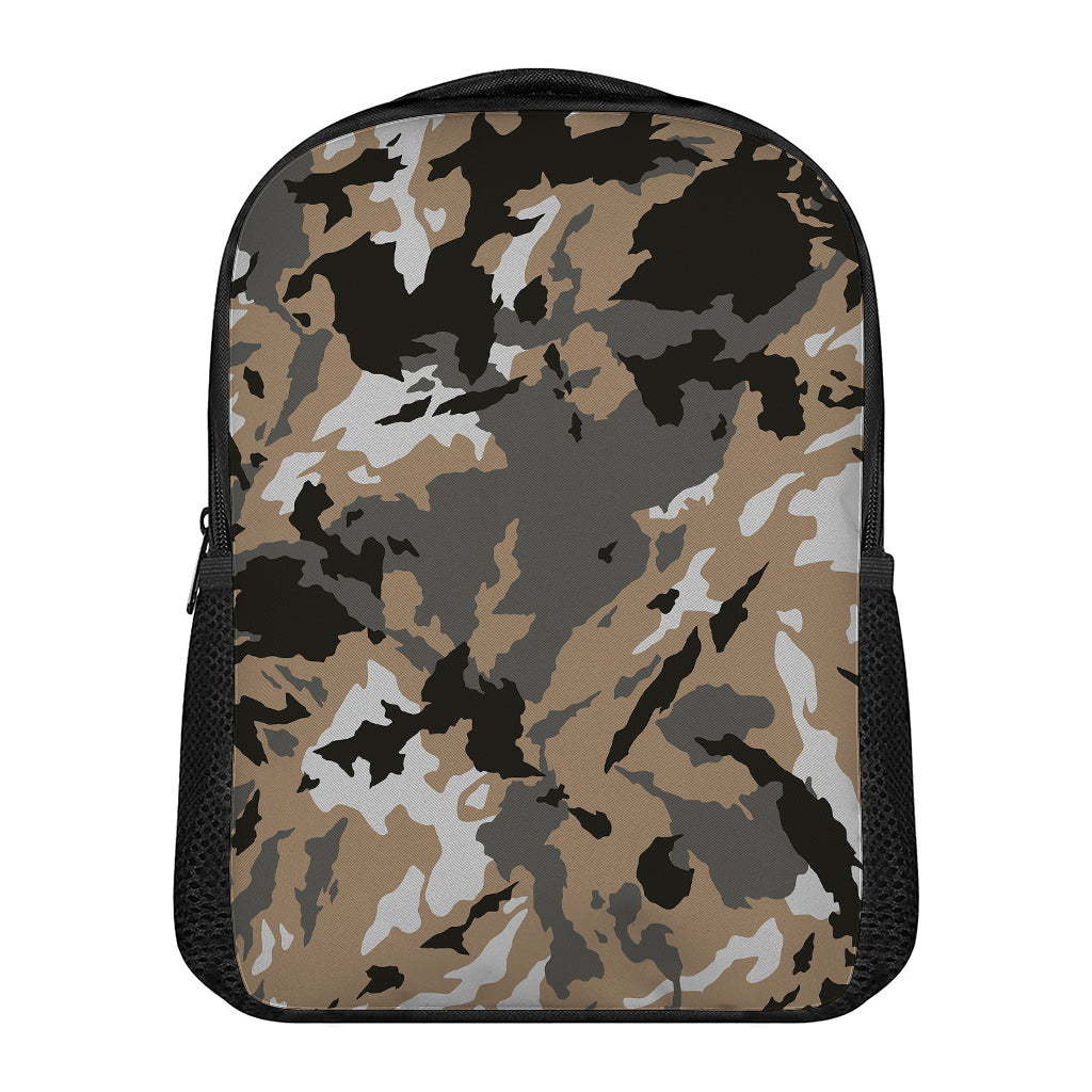Brown And Black Camouflage Print Casual Backpack