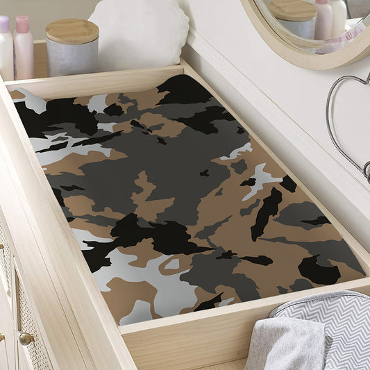Brown And Black Camouflage Print Changing Pad Cover