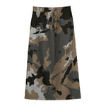 Brown And Black Camouflage Print Cotton Front Slit Maxi Skirt