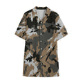 Brown And Black Camouflage Print Cotton Hawaiian Shirt