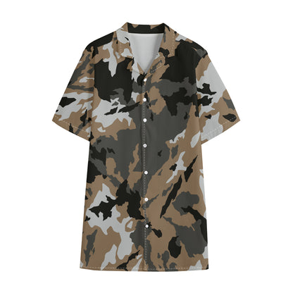 Brown And Black Camouflage Print Cotton Hawaiian Shirt