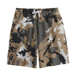 Brown And Black Camouflage Print Cotton Shorts