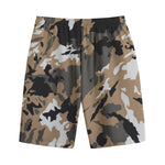 Brown And Black Camouflage Print Cotton Shorts