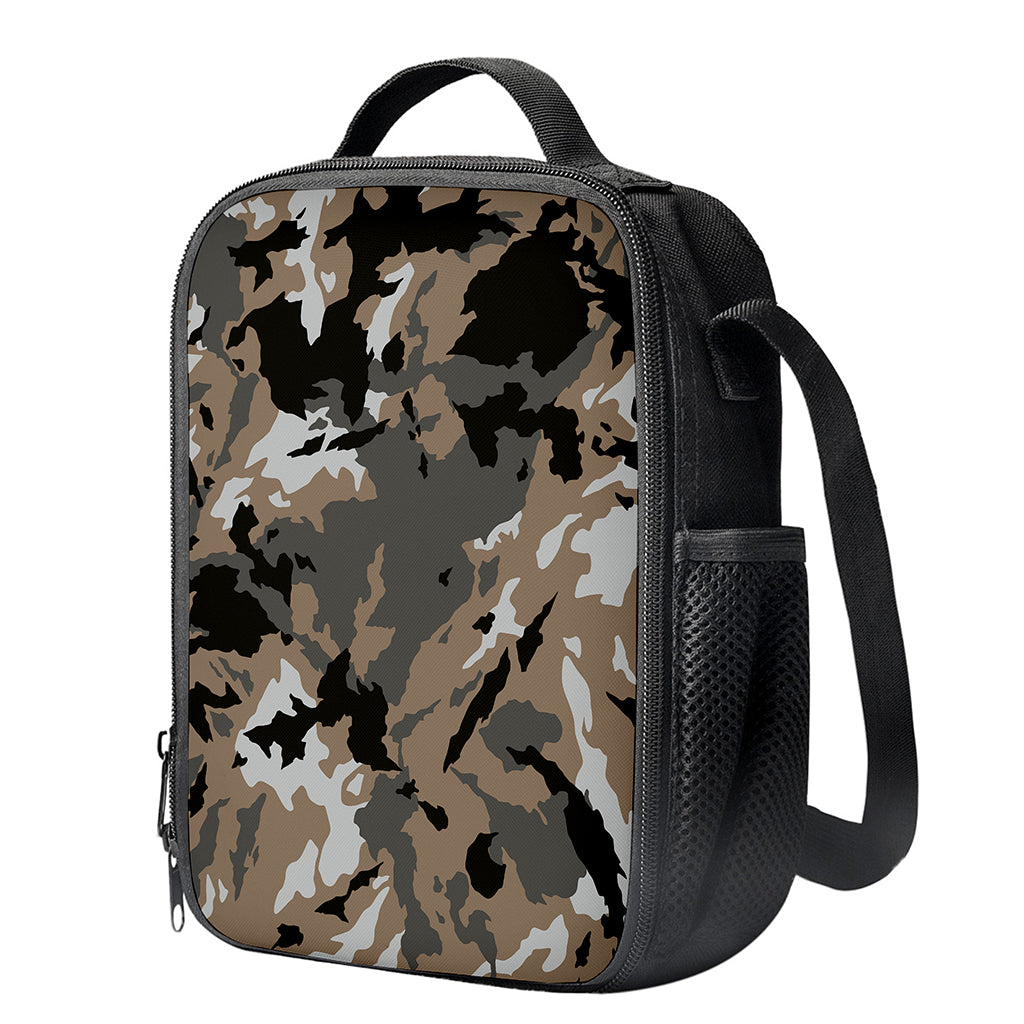 Brown And Black Camouflage Print Crossbody Lunch Bag