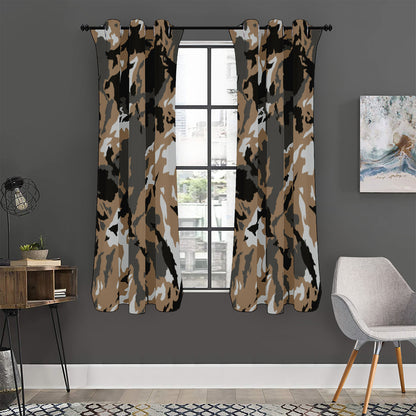 Brown And Black Camouflage Print Curtain