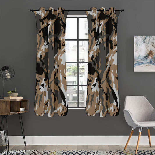 Brown And Black Camouflage Print Curtain