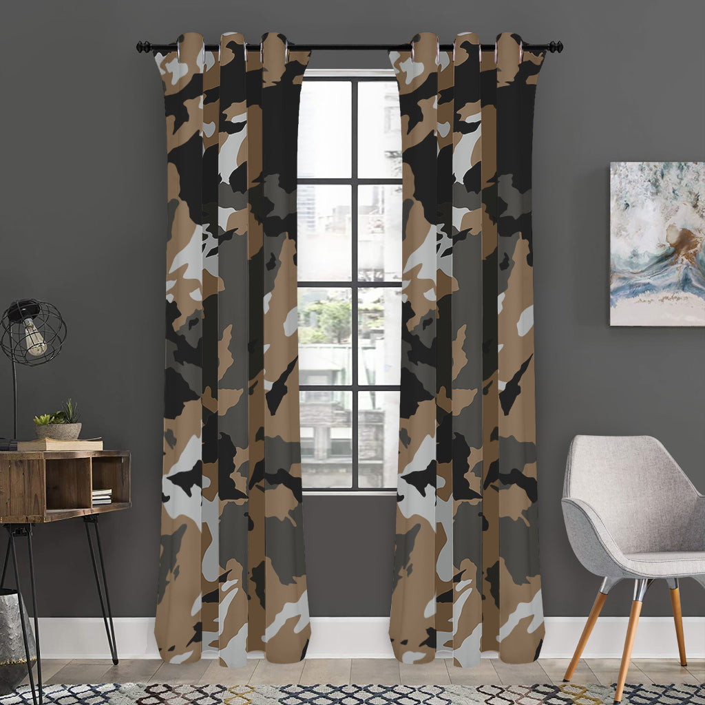 Brown And Black Camouflage Print Curtain