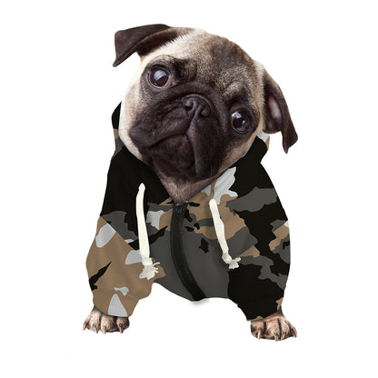 Brown And Black Camouflage Print Dog Zip Up Hoodie