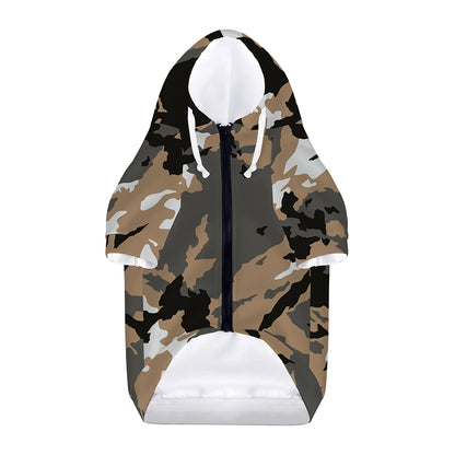 Brown And Black Camouflage Print Dog Zip Up Hoodie