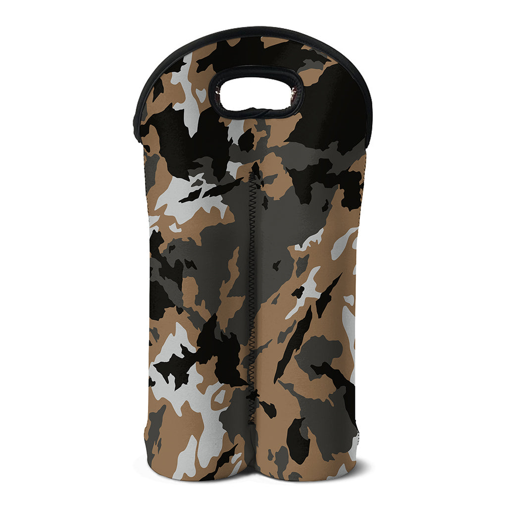 Brown And Black Camouflage Print Double Neoprene Wine Tote