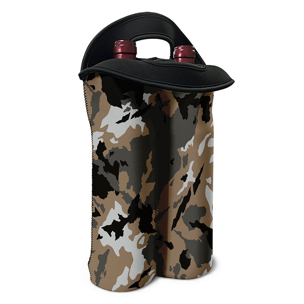 Brown And Black Camouflage Print Double Neoprene Wine Tote