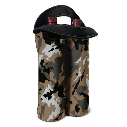 Brown And Black Camouflage Print Double Neoprene Wine Tote