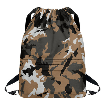 Brown And Black Camouflage Print Drawstring Backpack