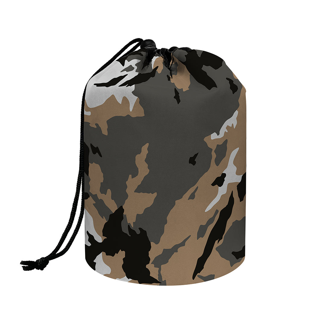 Brown And Black Camouflage Print Drawstring Makeup Bag
