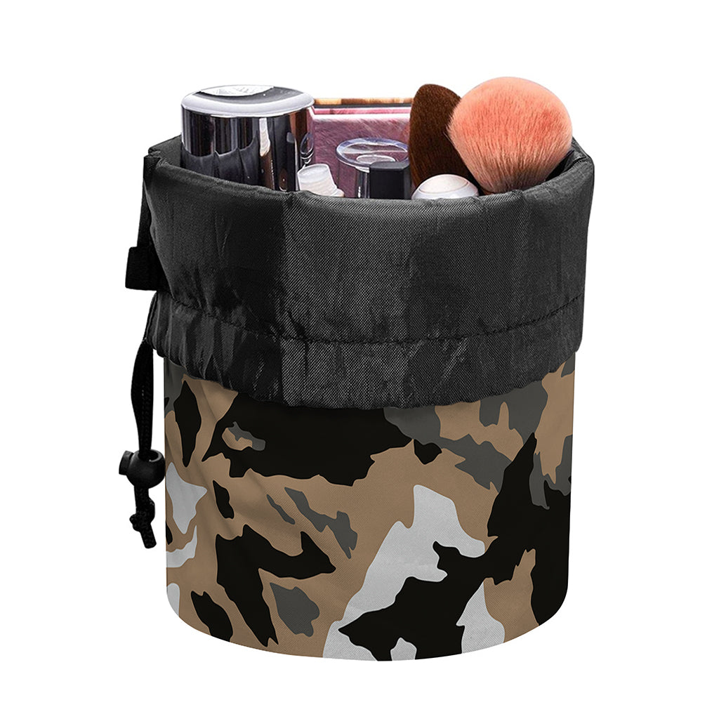 Brown And Black Camouflage Print Drawstring Makeup Bag